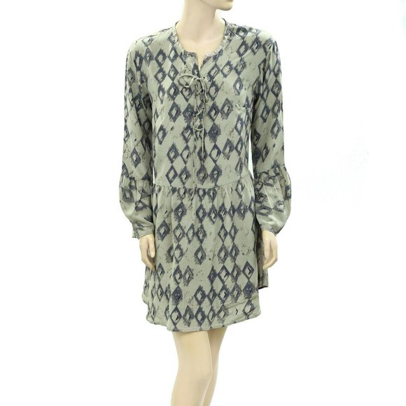 Zadig & Voltaire Printed Shift Mini Dress Lace Up Tiered Boho Gray S New - Picture 1 of 5